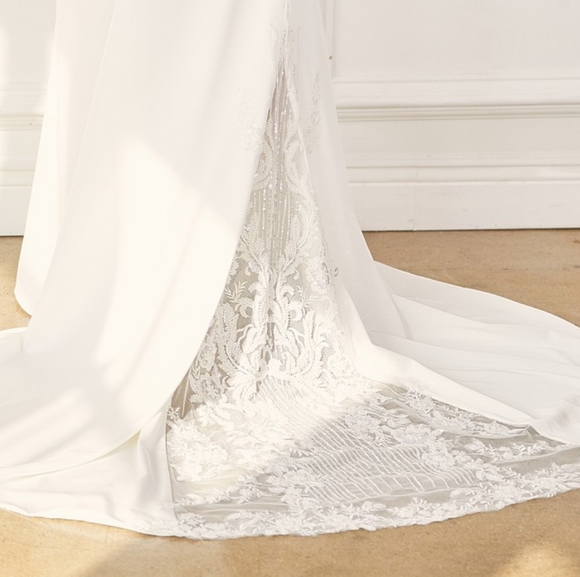 Short sleeve beaded lace long wedding dress - Picture 8 of 9